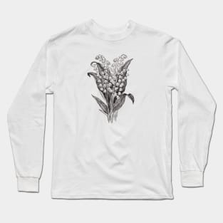 Lily of The Valley Flowers Black and White Botanical Illustration Long Sleeve T-Shirt